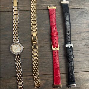 Anne Klein Gold Tone Watch with Red and Black Straps